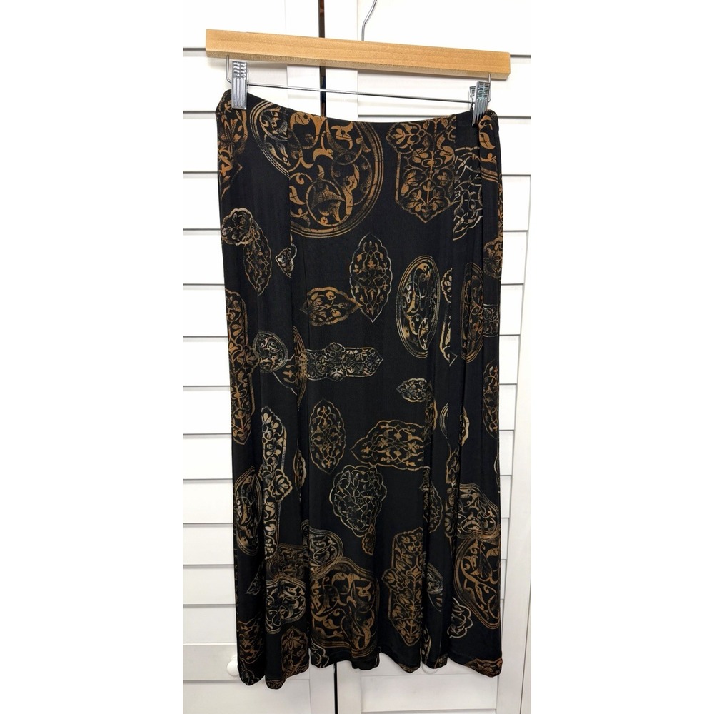 Chico's Travelers Ornate Print Slinky Pull On Midi Skirt Women's Size Large